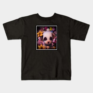 cute puppy in the middle of flowers Kids T-Shirt